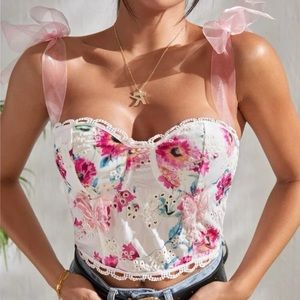 Shein size L tie shoulder floral crop top